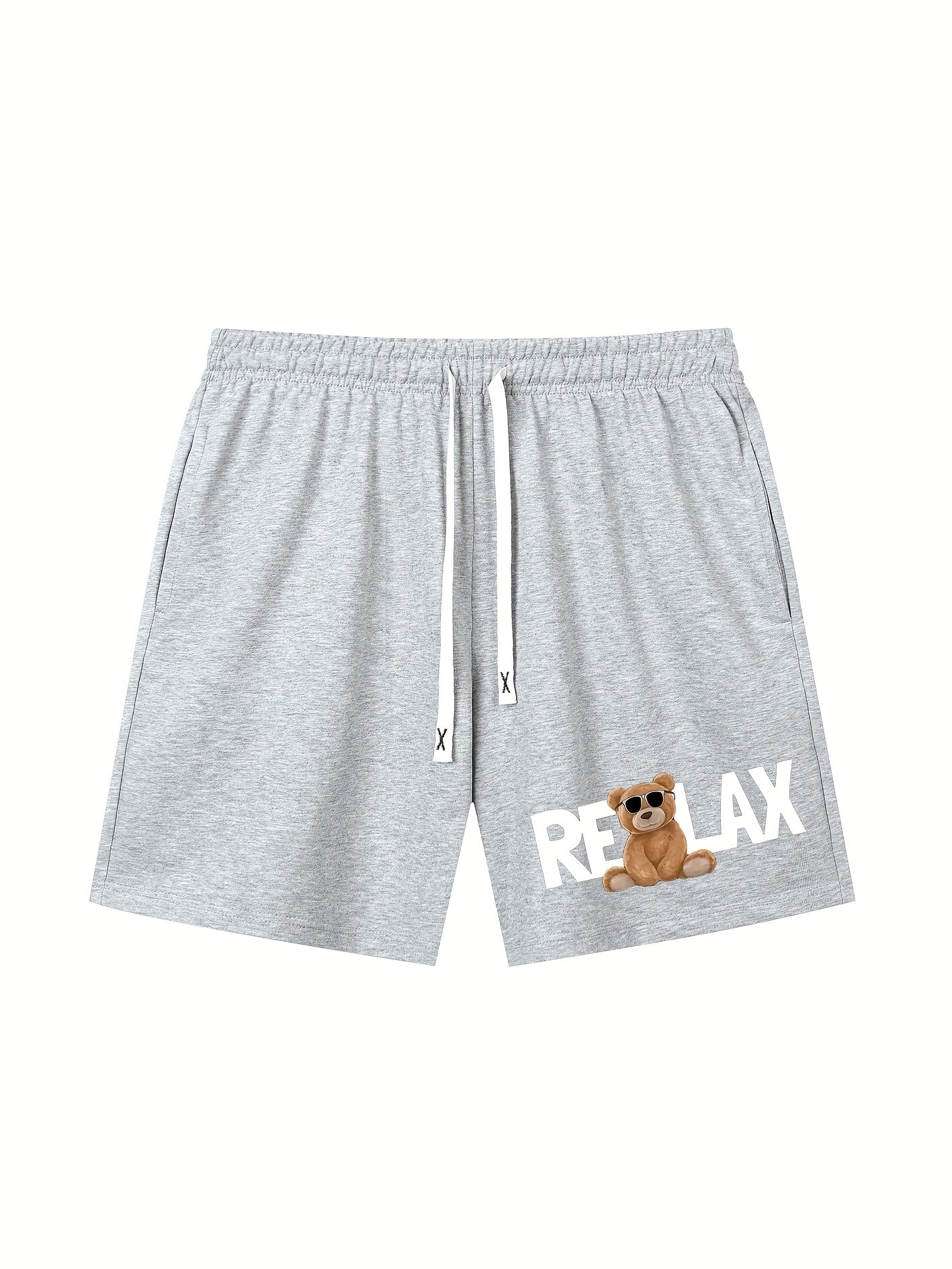 Relax Bear Comfy Drawstring Shorts Men's Casual Solid Elastic Waist Shorts