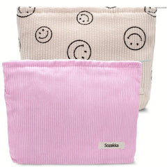 2Pcs Corduroy Makeup Bag Large Capacity Women Organizer Zipper Pouch