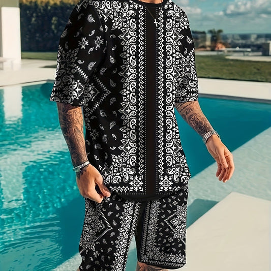 Paisley Pattern Men's 2 Piece Outfits T-shirt Shorts Set