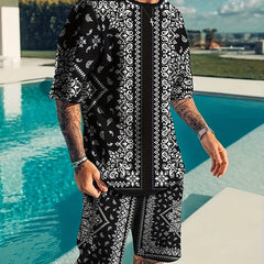 Paisley Pattern Men's 2 Piece Outfits T-shirt Shorts Set