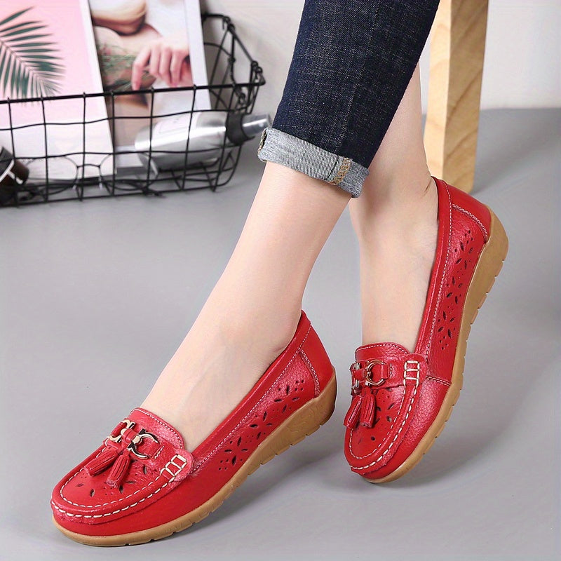 Women's Hollow Out Loafers Breathable Slip On Solid Flat Shoes