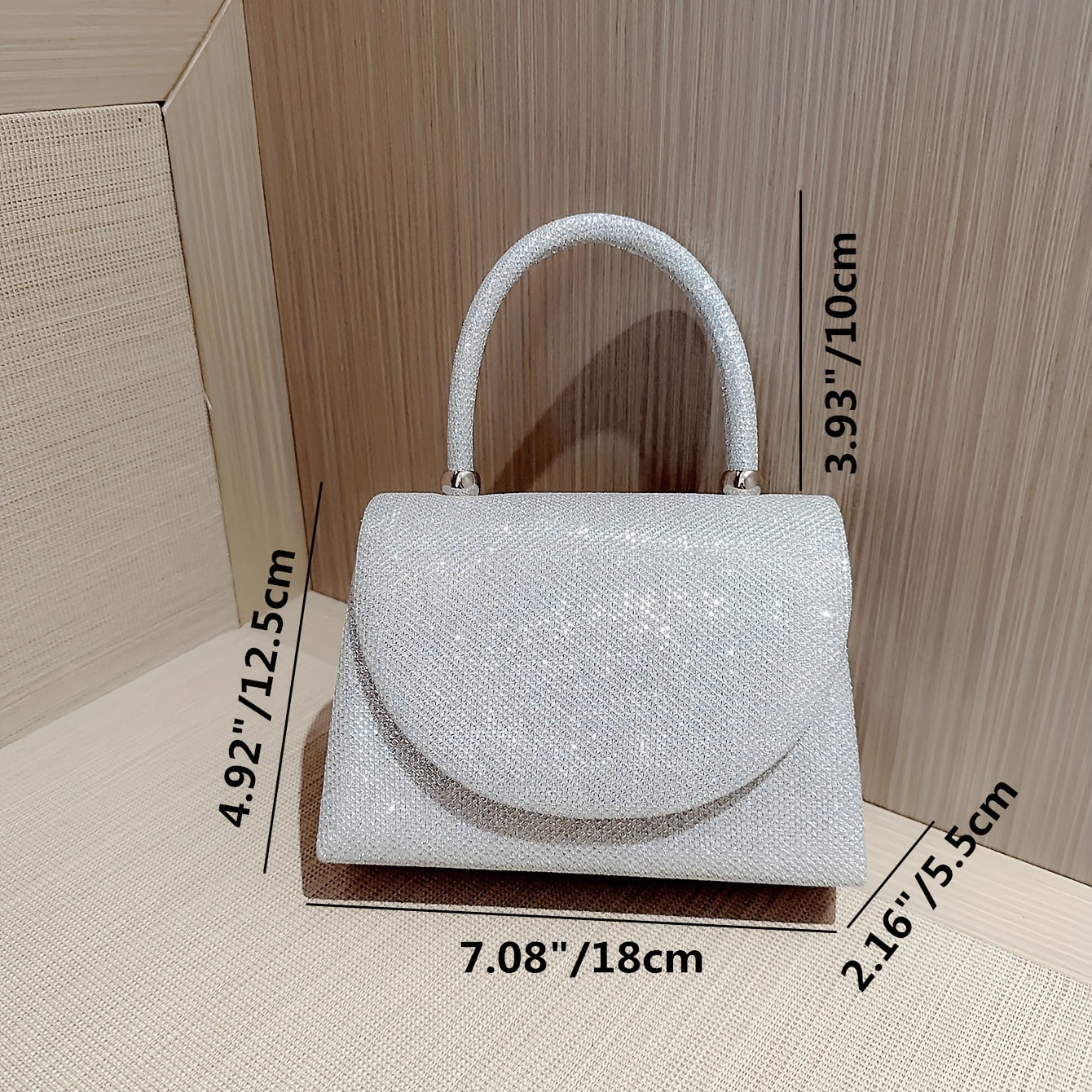 Glitter Pleated Chain Handbag Elegant Textured Flap Purse Evening Bag