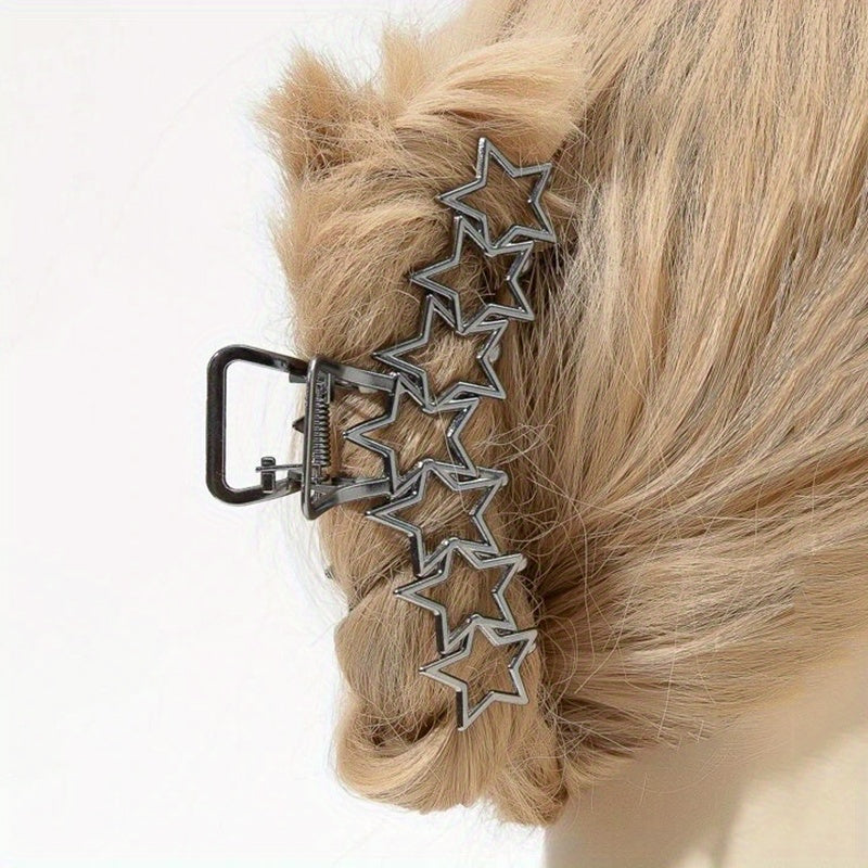 Hollow Star Metal Hair Claw Clip Silver Non Slip Strong Hold Grip Hair Jaw Clip