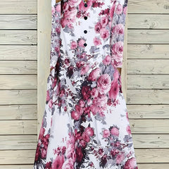  Floral Print Long Sleeve Dress With Pockets