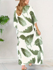  Tropical Print V Neck Split Cover Up Dress