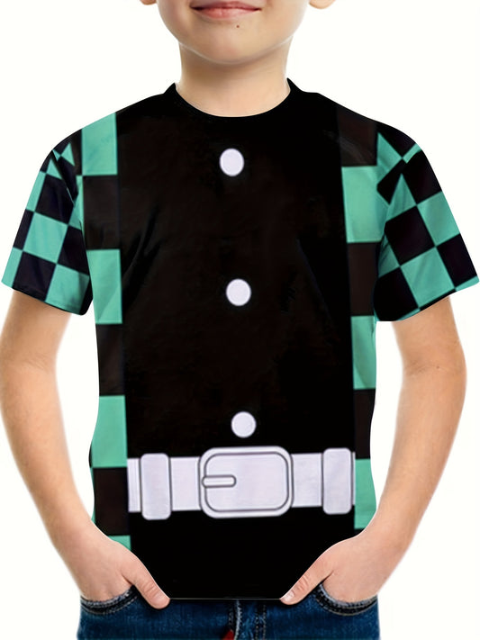 Boys Cartoon Belt Pattern T-shirt Short Sleeve Top for Summer