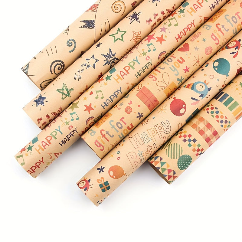 6pcs Colorful Cartoon Birthday Gift Wrapping Paper Roll