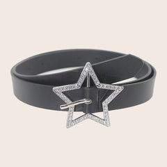 Pink Y2K PU Leather Belt Rhinestone Inlaid Pentagram Buckle Waistband