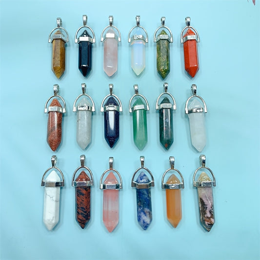 Crystal Tower Pendant Natural Quartz Point Wand Charm Obelisk 41mm