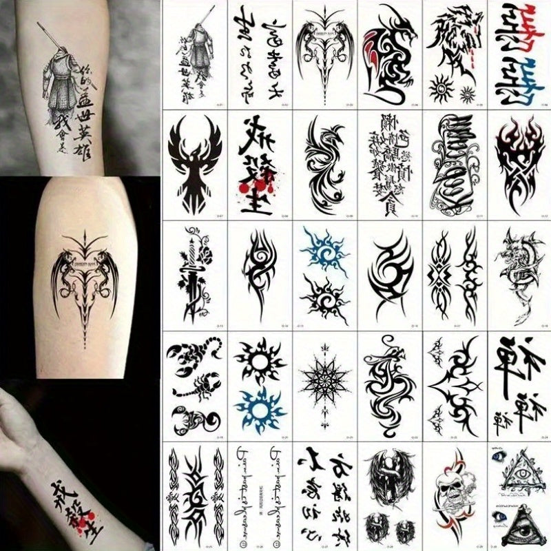 30 Sheets Waterproof Chinese Character Temporary Tattoo Stickers for Adults
