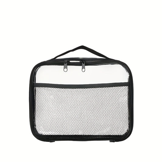 Zippered PVC Organizer Bag with Mesh Insert for Makeup & Beauty Storage