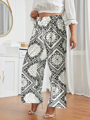  Paisley Print Ruched Wide Leg Pants