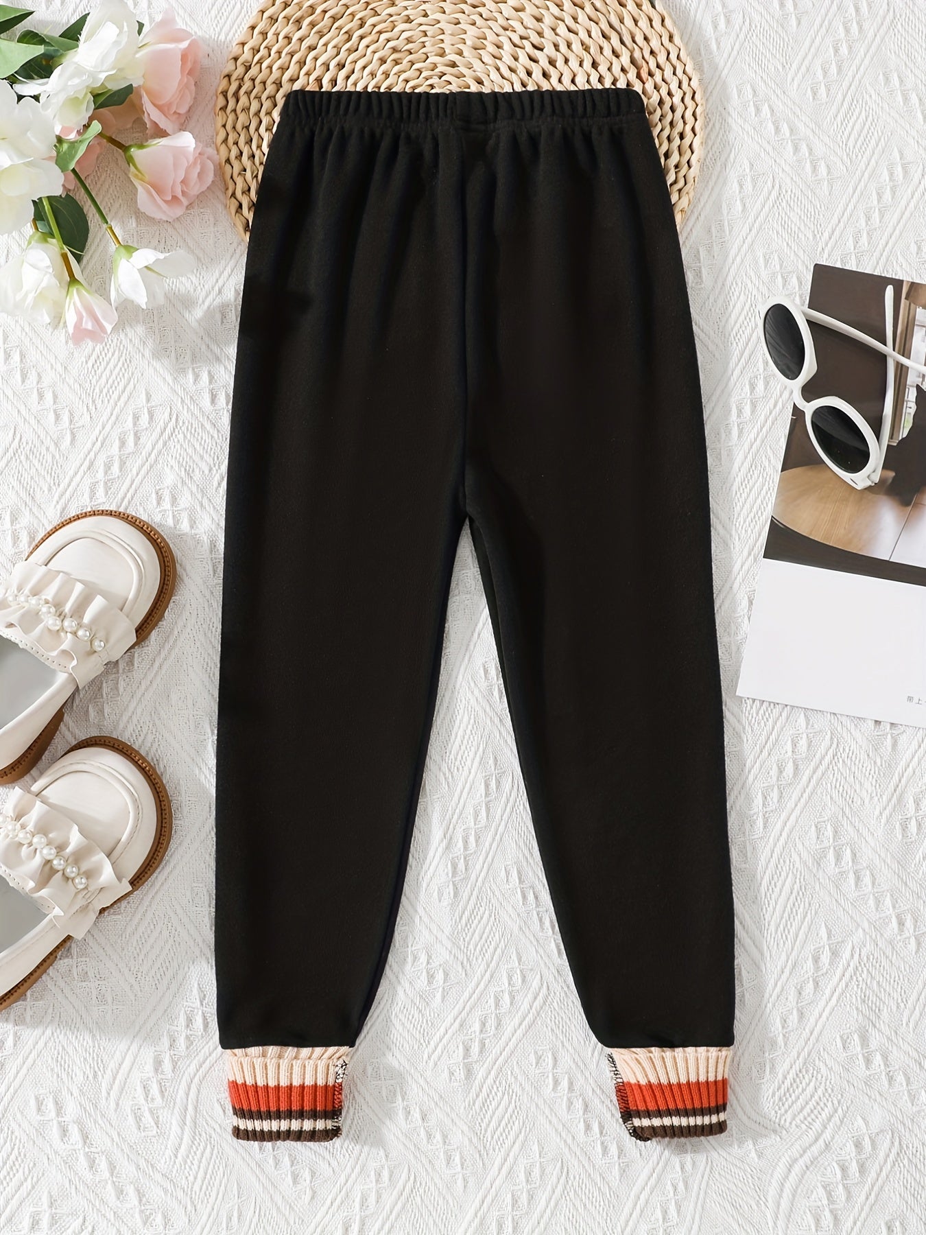 Girls Ribbed Cuffs Elastic Waist Jogger Pants for Spring Autumn