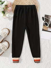 Girls Ribbed Cuffs Elastic Waist Jogger Pants for Spring Autumn