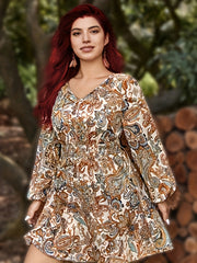 Plus Size Boho Paisley Print Round Neck Dress
