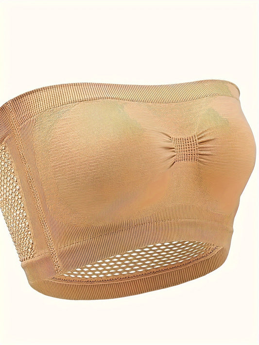 Plus Size Strapless Mesh Non Padded Wireless Bralette