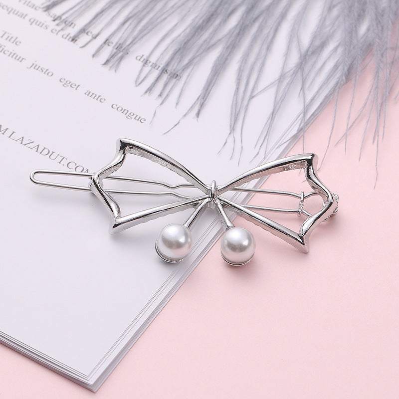 Alloy Bowknot Pearl Hairclip Metal Hairpin Barrette Party Prom Hair Accessories