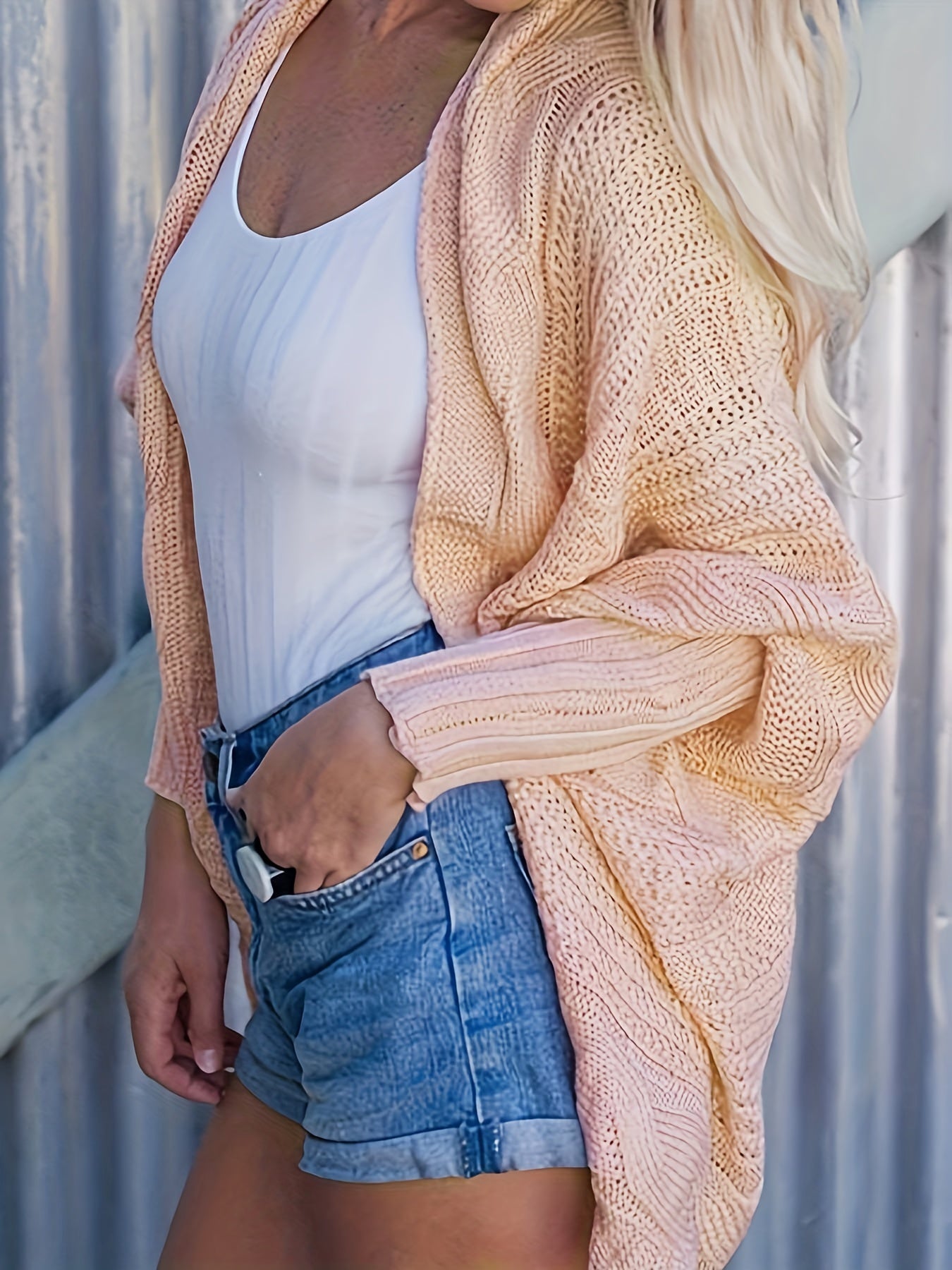  Solid Cable Batwing Sleeve Knit Cardigan