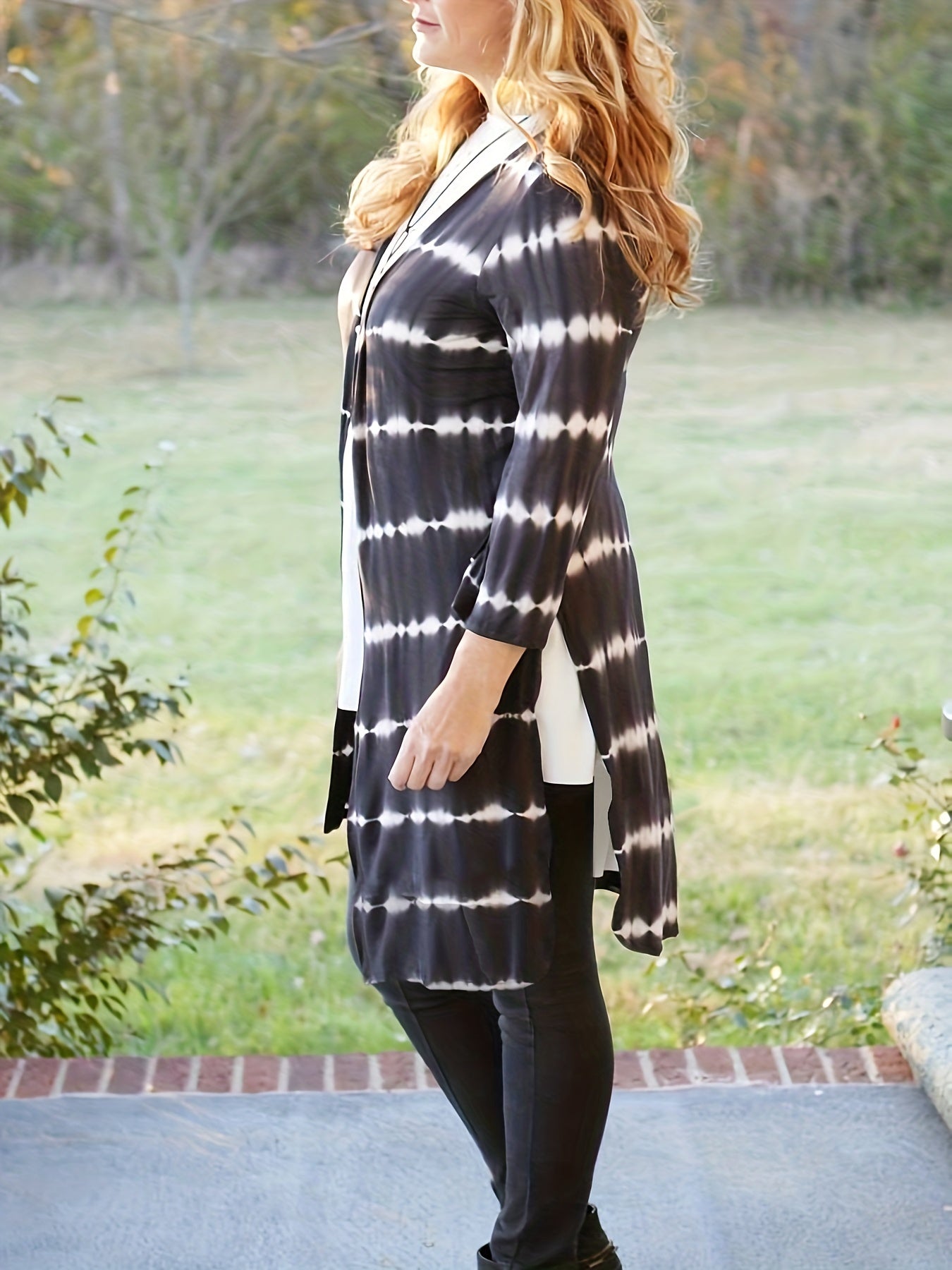  Striped Open Front Cardigan