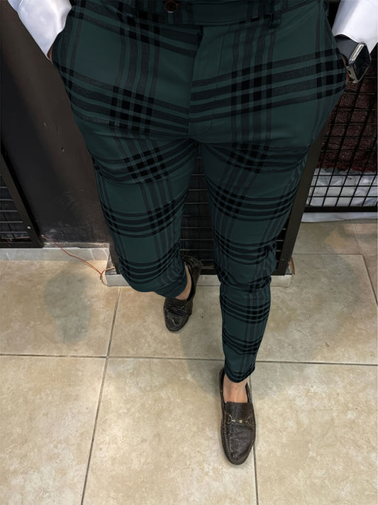 Men's Plaid Tapered Pants Slim Fit Business Pencil Pants