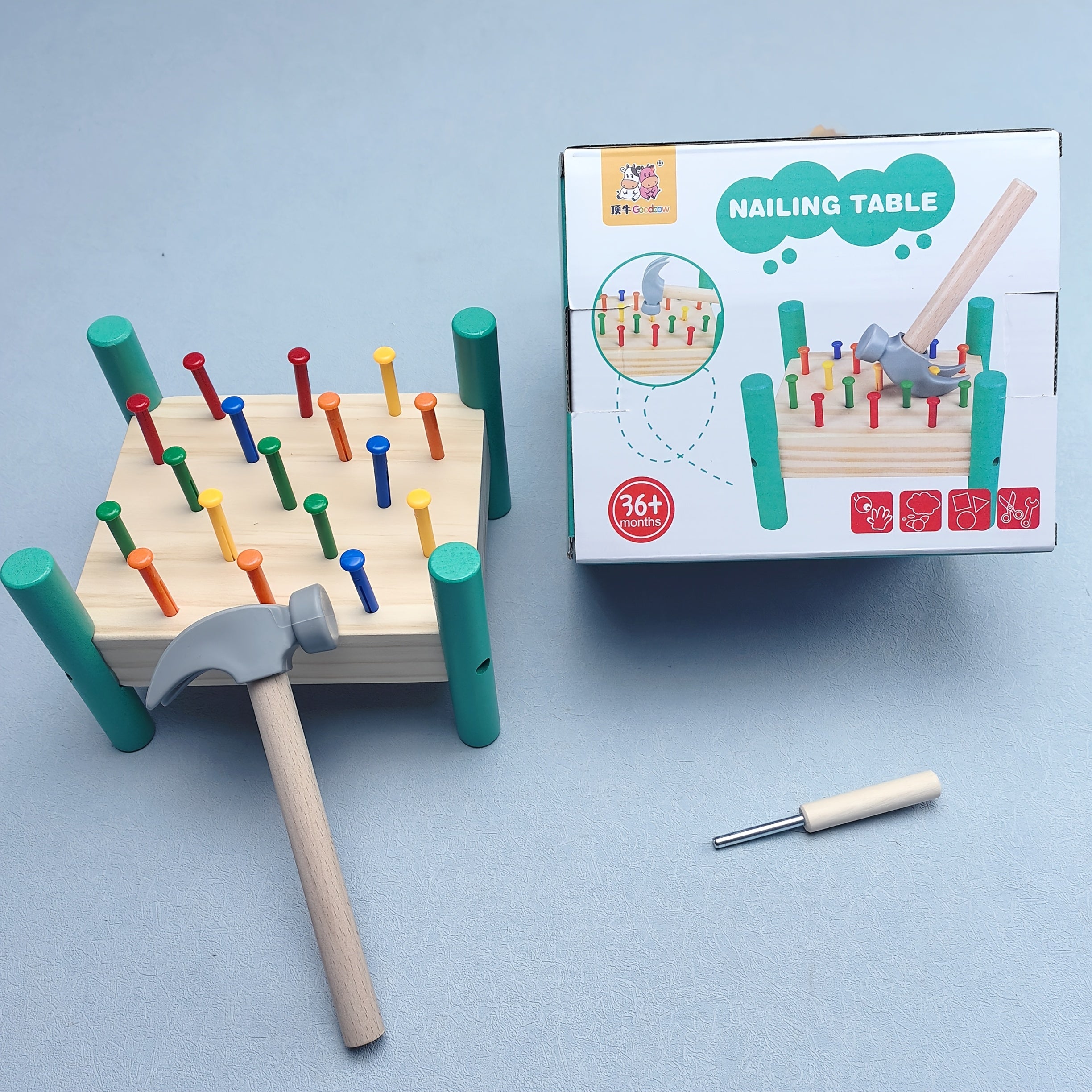 Wooden Nail Knocking Table Toy for Ages 3-5