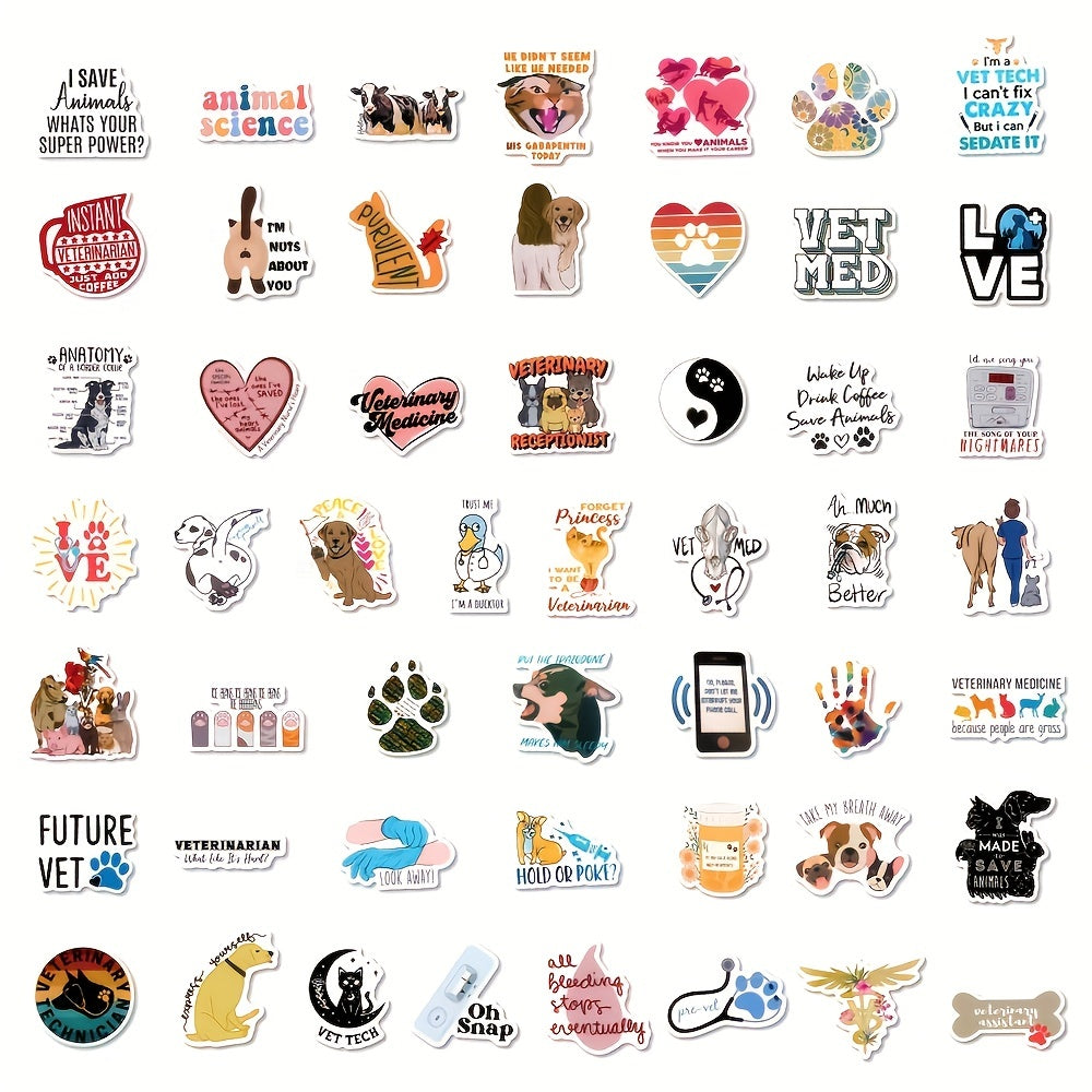 50Pcs Veterinary Stickers for Suitcases Mobile Phone Laptop Helmet Skateboard