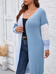  Colorblock Long Sleeve Open Front Cardigan