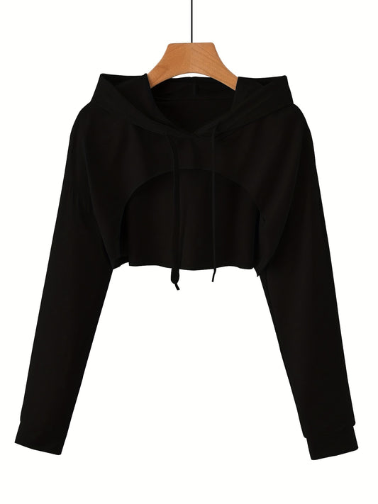 Sporty Hooded Crop Sweatshirt with Cut Out Detail