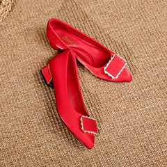 Women's Red Wedding Shoes Rhinestone Low Heels Slip On