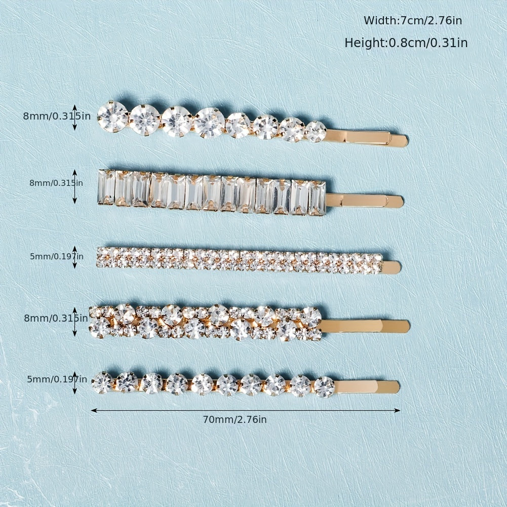 5PCS Rhinestone Hair Clip Head Ornament Bobby Pin