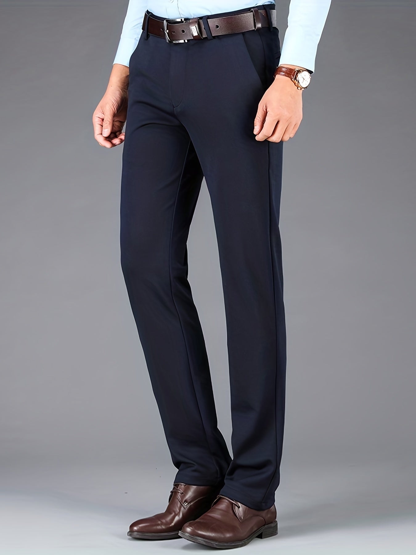 Men's Classic Solid Stretch Dress Pants for Spring Summer Business