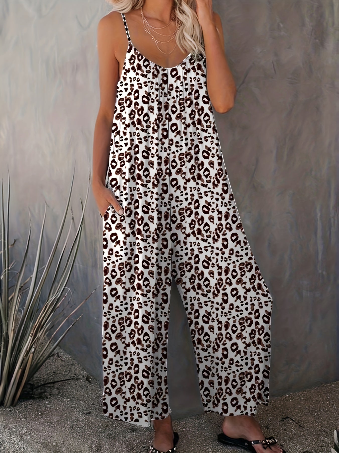  Leopard Print Cami Jumpsuit with Pockets