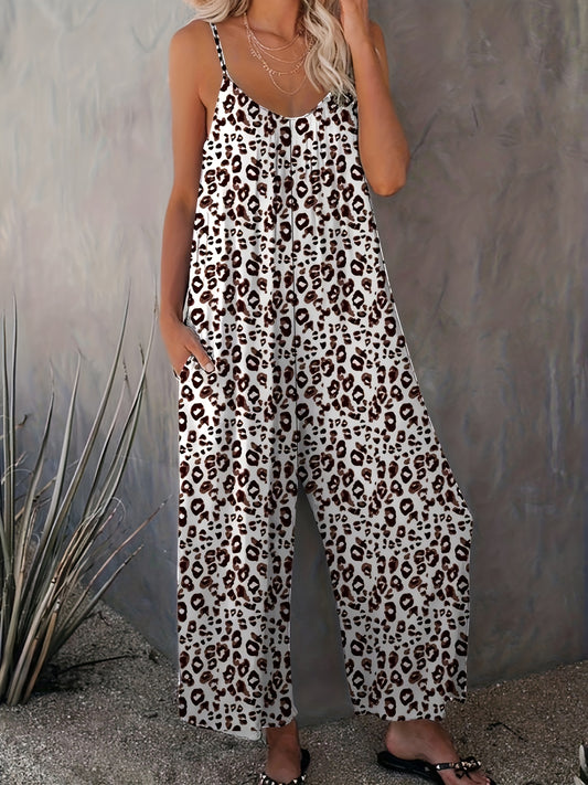 Leopard Print Cami Jumpsuit with Pockets
