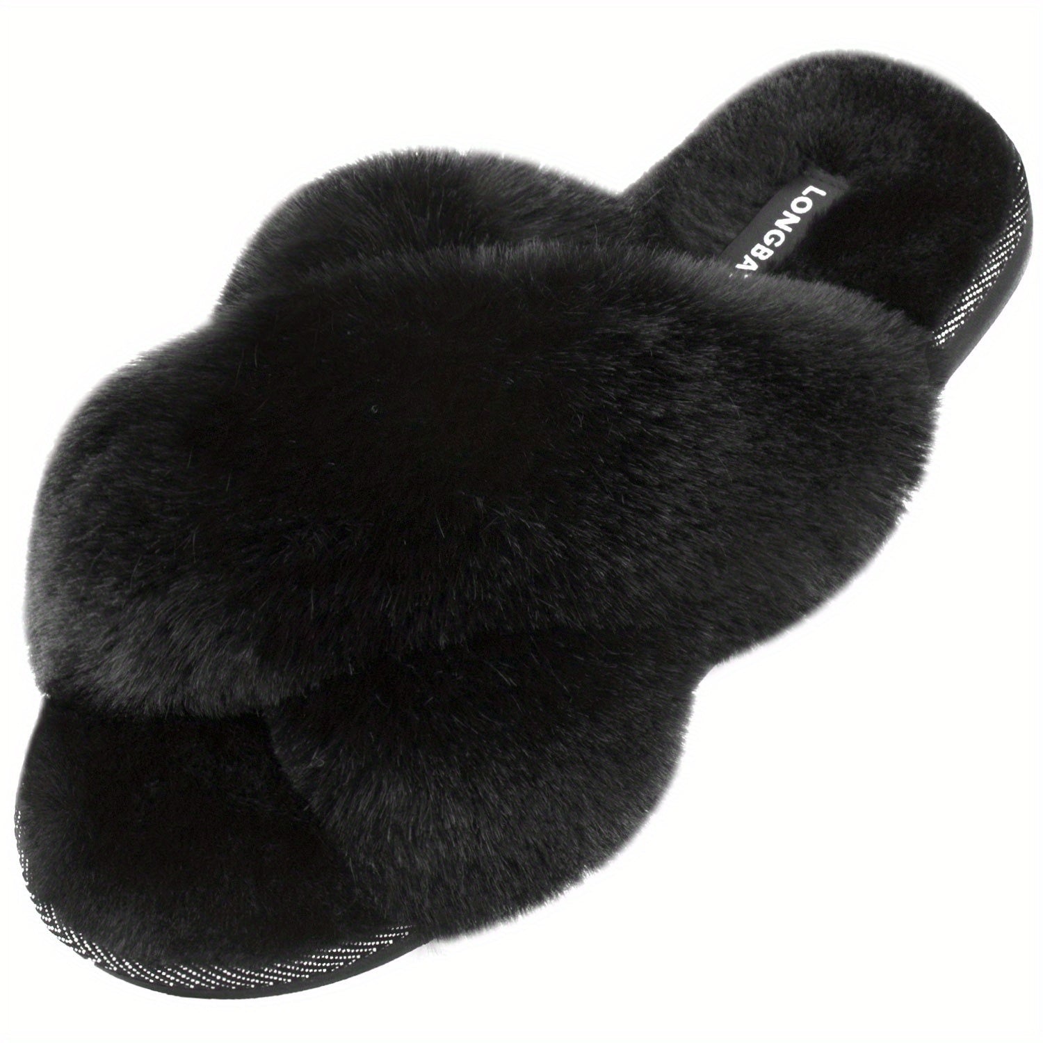 Women's Plush Cross Strap Slippers Open Toe Slip On Warm Winter Home Shoes