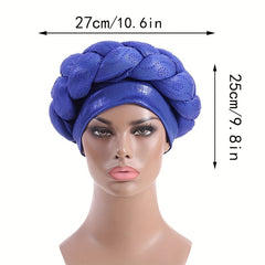 Braided Turban Cap Rhinestone Decor Elastic Head Wrap Bonnet