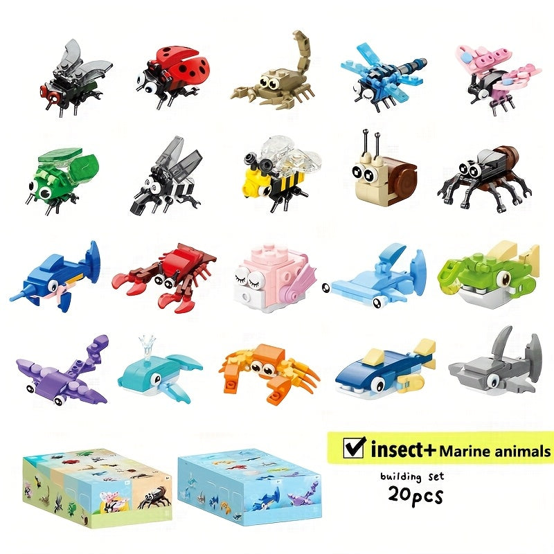 Educational Building Blocks 20pcs - Insect & Marine Animals Models Toy for Kids