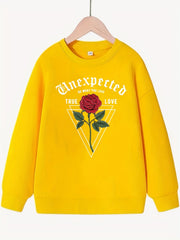 Geo Rose Flower Graphic Sweatshirt for Girls Long Sleeve Top Pullovers