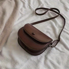 Vintage Solid Saddle Bag All Match Flap Shoulder Bag Crossbody Bag
