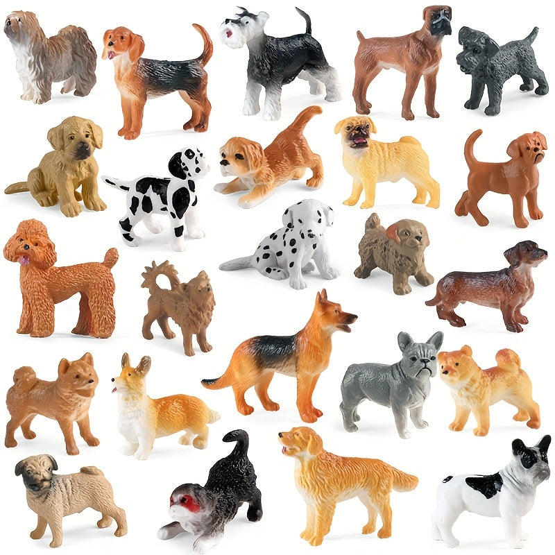 24pcs Mini Dog Figurines Playset Realistic Detailed Plastic Puppy Models