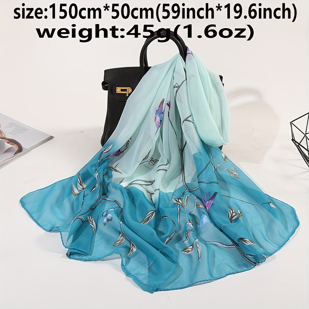Flower Print Gradient Scarf Gauze Shawl Head Wrap