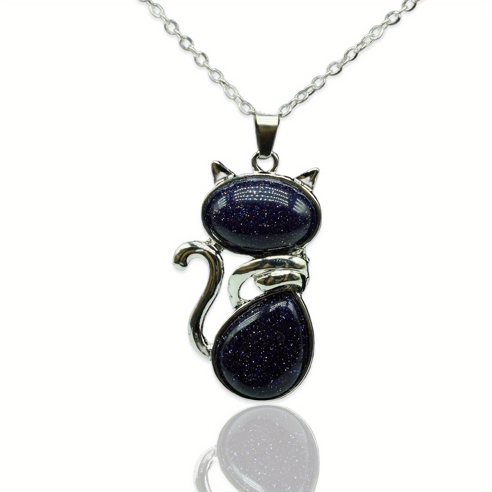 Cat Crystal Pendant Necklace Natural Quartz Stone Jewelry