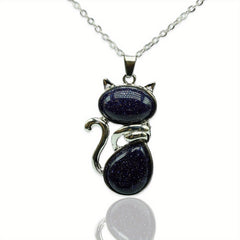 Cat Crystal Pendant Necklace Natural Quartz Stone Jewelry