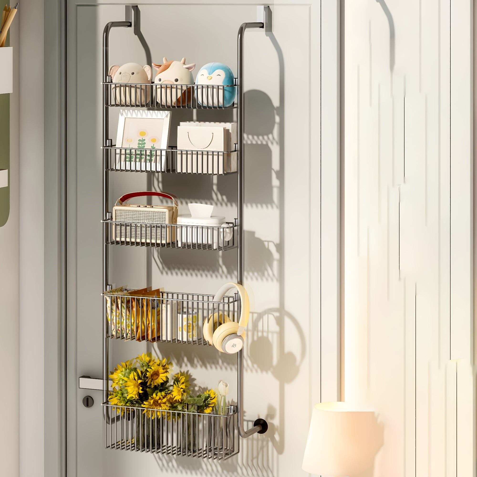 Adjustable 5 Layer Storage Rack for Door Back Bedroom Door Mounted Storage Rack