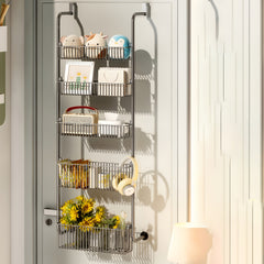 Adjustable 5 Layer Storage Rack for Door Back Bedroom Door Mounted Storage Rack