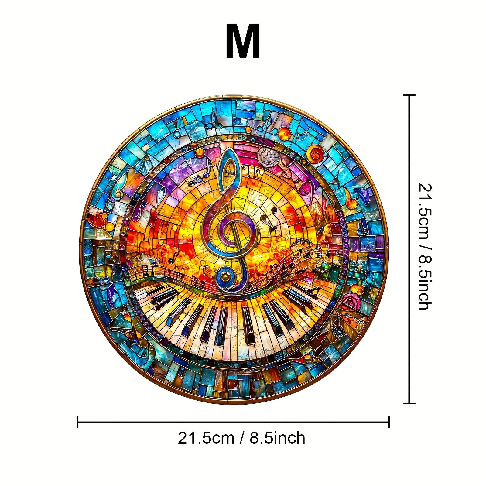 Wooden Jigsaw Puzzle Stained Glass Art Music Theme with Cat Piano
