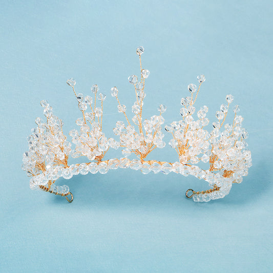 Vintage Crystal Bead Crown Hairband Headband Party Favor Decor Princess Tiara