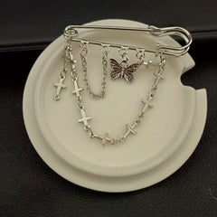 Butterfly Cross Chain Brooch Minimalist Tassel Pin