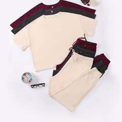 Women's Plus Size Pajamas Set Solid Short Sleeve Top & Drawstring Pants 6 Piece