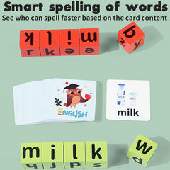 Word Race Cube Game Educational Toy with Wooden Blocks & Alphabet Cards
