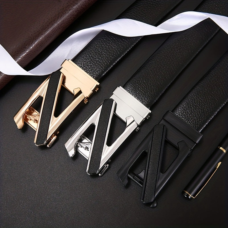 Men's PU Leather Belt Automatic Buckle Lychee Pattern Business Casual Wear